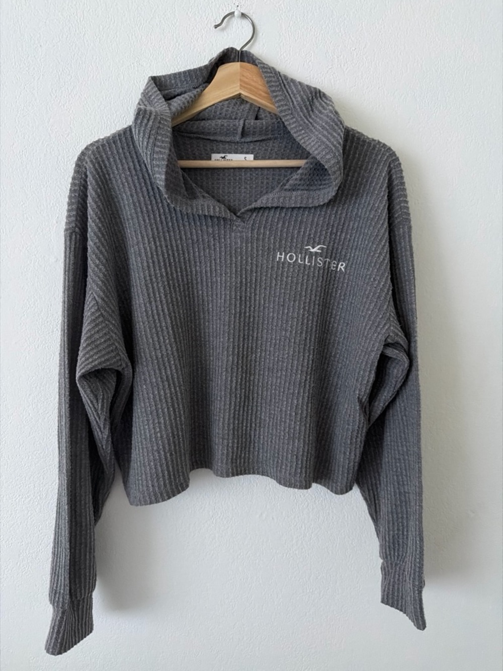 Hollister Charcoal Ribbed Cropped Cowl Sweater
